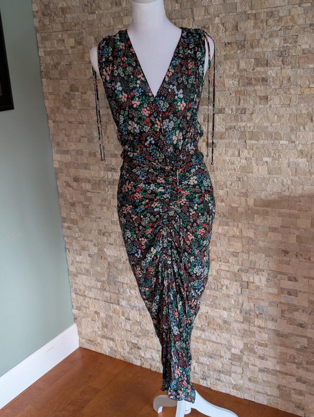 Veronica Beard Teagan Fall Garden Silk Ruched Midi Dress Sz 0 Wedding Guest $698